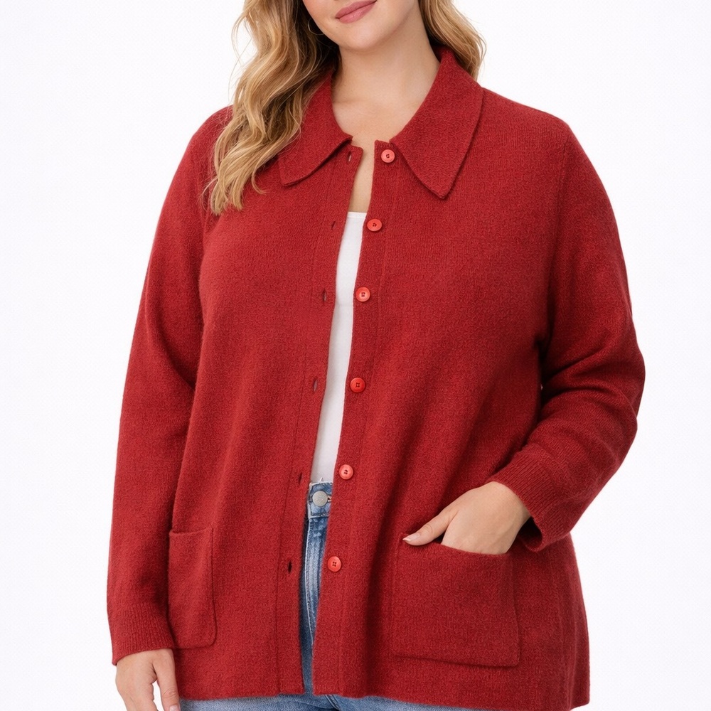 Vintage Cherokee 100% Wool Cherry Red Button Front Women's Red Cardigan XL